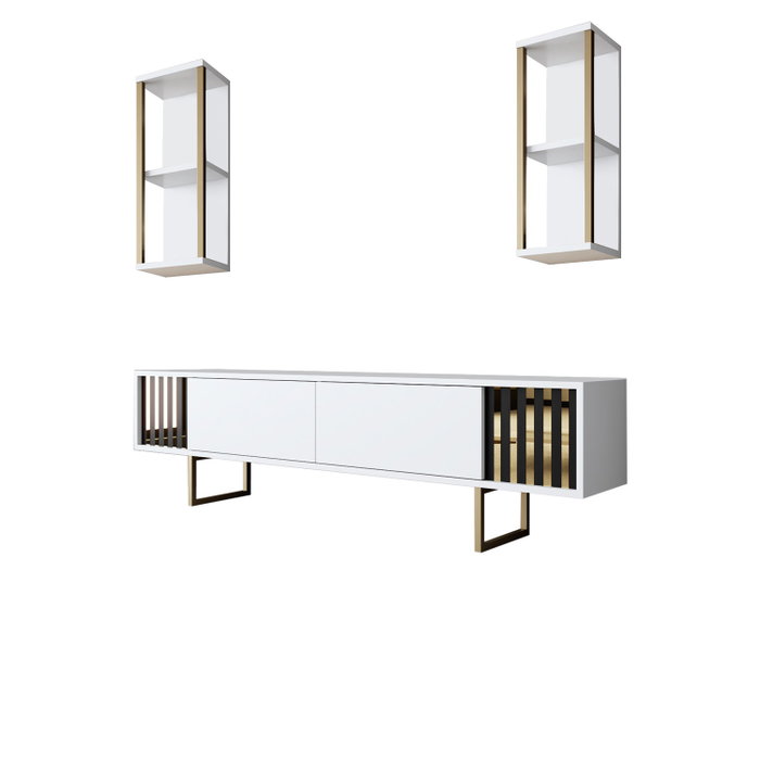 Hanah Home Gold Line Mueble de TV Blanco y Negro con Patas Metálicas
